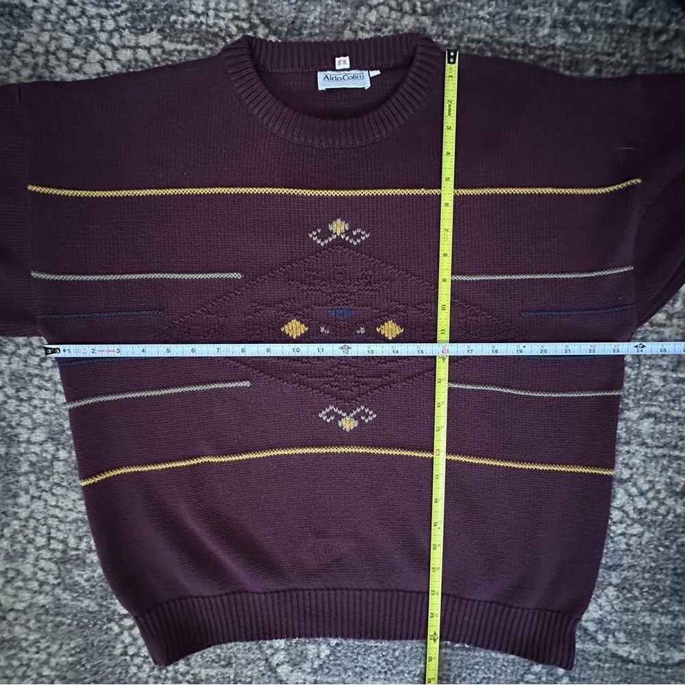 Aldo Colitti Vintage Men’s 50 L Maroon Burgundy Wine Cotton Knit Aztec Sweater - Picture 6 of 7